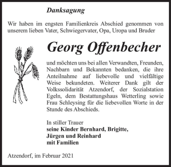 Traueranzeige von Georg Offenbecher  von Magdeburger Volksstimme
