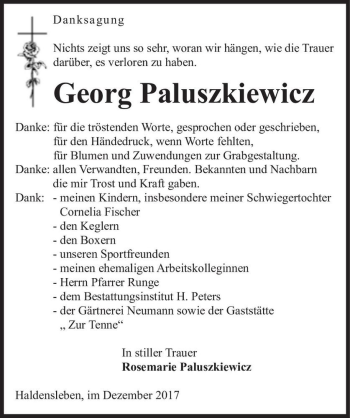 Traueranzeige von Georg Paluszkiewicz  von Magdeburger Volksstimme