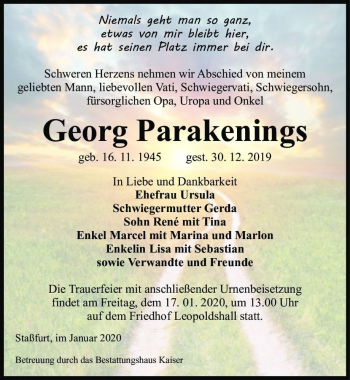 Traueranzeige von Georg Parakenings  von Magdeburger Volksstimme