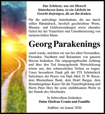 Traueranzeige von Georg Parakenings  von Magdeburger Volksstimme