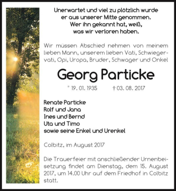 Traueranzeige von Georg Particke  von Magdeburger Volksstimme