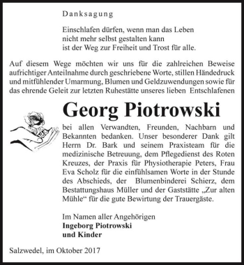 Traueranzeige von Georg Piotrowski  von Magdeburger Volksstimme