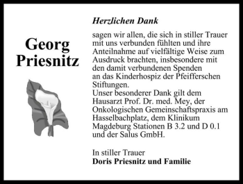 Traueranzeige von Georg Priesnitz  von Magdeburger Volksstimme