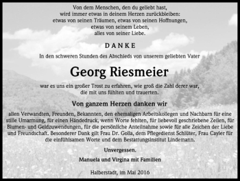 Traueranzeige von Georg Riesmeier  von Magdeburger Volksstimme