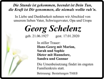 Traueranzeige von Georg Schelenz  von Magdeburger Volksstimme