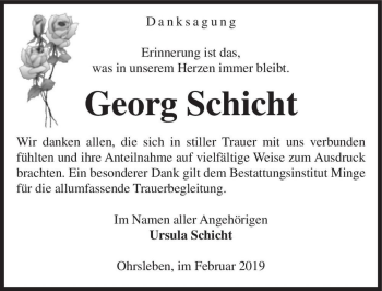 Traueranzeige von Georg Schicht  von Magdeburger Volksstimme