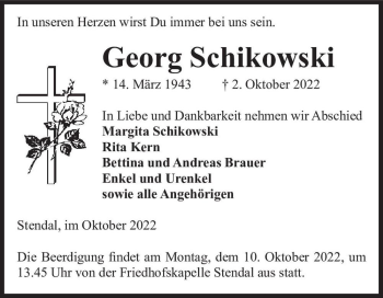 Traueranzeige von Georg Schikowski  von Magdeburger Volksstimme