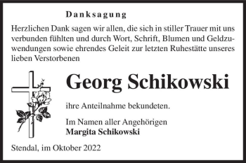 Traueranzeige von Georg Schikowski  von Magdeburger Volksstimme