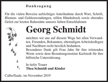 Traueranzeige von Georg Schmidt  von Magdeburger Volksstimme
