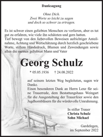 Traueranzeige von Georg Schulz  von Magdeburger Volksstimme