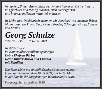 Traueranzeige von Georg Schulze  von Magdeburger Volksstimme