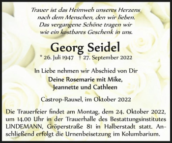 Traueranzeige von Georg Seidel  von Magdeburger Volksstimme