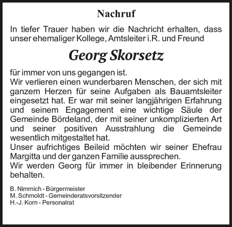  Traueranzeige für Georg Skorsetz  vom 14.11.2020 aus Magdeburger Volksstimme
