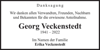 Traueranzeige von Georg Veckenstedt  von Magdeburger Volksstimme
