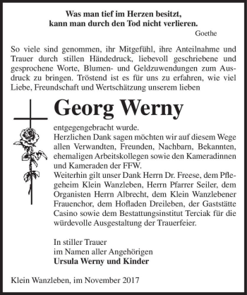 Traueranzeige von Georg Werny  von Magdeburger Volksstimme