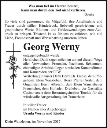 Traueranzeige von Georg Werny  von Magdeburger Volksstimme