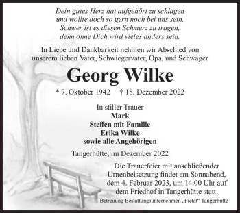 Traueranzeige von Georg Wilke  von Magdeburger Volksstimme