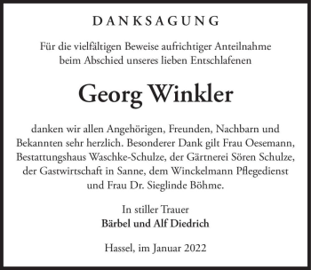 Traueranzeige von Georg Winkler  von Magdeburger Volksstimme