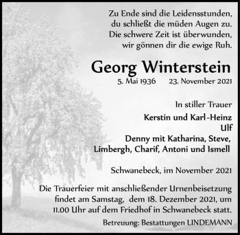 Traueranzeige von Georg Winterstein  von Magdeburger Volksstimme