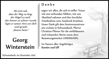 Traueranzeige von Georg Winterstein  von Magdeburger Volksstimme