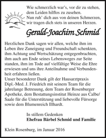 Traueranzeige von Gerald-Joachim Schmid  von Magdeburger Volksstimme