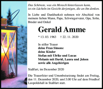 Traueranzeige von Gerald Amme  von Magdeburger Volksstimme