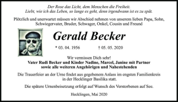Traueranzeige von Gerald Becker  von Magdeburger Volksstimme