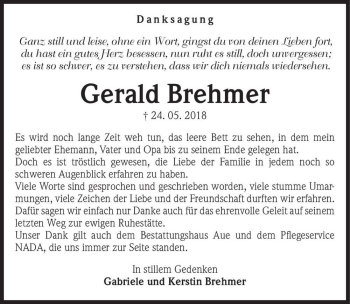 Traueranzeige von Gerald Brehmer  von Magdeburger Volksstimme