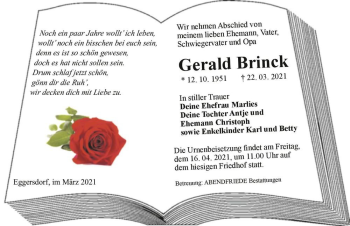 Traueranzeige von Gerald Brinck  von Magdeburger Volksstimme