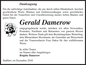 Traueranzeige von Gerald Damerow  von Magdeburger Volksstimme
