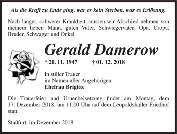Traueranzeige von Gerald Damerow  von Magdeburger Volksstimme