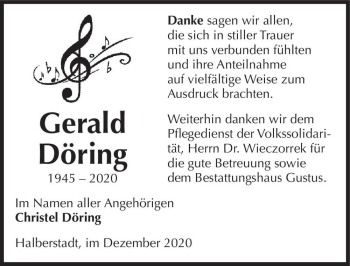 Traueranzeige von Gerald Döring  von Magdeburger Volksstimme