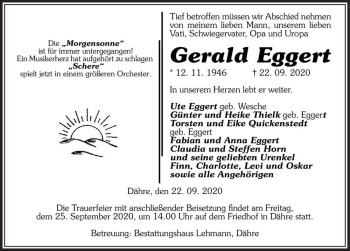 Traueranzeige von Gerald Eggert  von Magdeburger Volksstimme