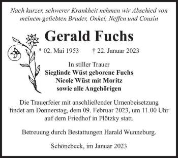 Traueranzeige von Gerald Fuchs  von Magdeburger Volksstimme