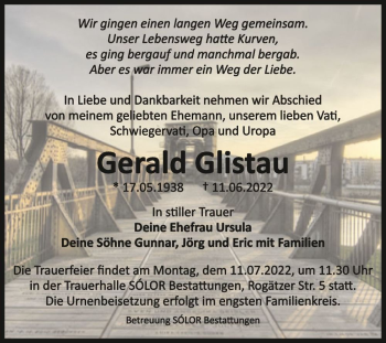 Traueranzeige von Gerald Glistau  von Magdeburger Volksstimme
