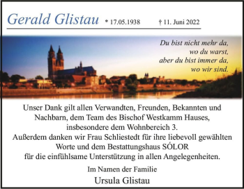 Traueranzeige von Gerald Glistau  von Magdeburger Volksstimme