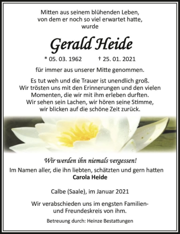 Traueranzeige von Gerald Heide  von Magdeburger Volksstimme