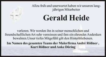 Traueranzeige von Gerald Heide  von Magdeburger Volksstimme