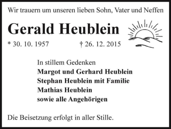 Traueranzeige von Gerald Heublein  von Magdeburger Volksstimme