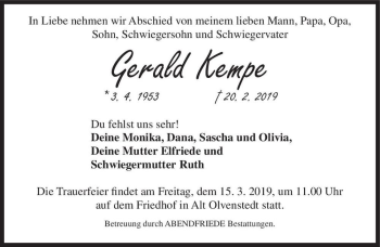 Traueranzeige von Gerald Kempe  von Magdeburger Volksstimme