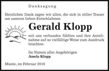 Traueranzeige von Gerald Klopp  von Magdeburger Volksstimme
