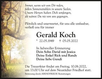 Traueranzeige von Gerald Koch  von Magdeburger Volksstimme