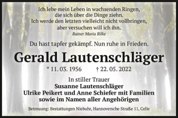 Traueranzeige von Gerald Lautenschläger  von Magdeburger Volksstimme
