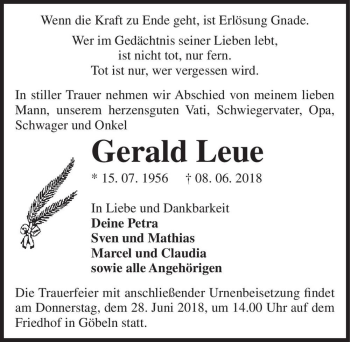 Traueranzeige von Gerald Leue  von Magdeburger Volksstimme