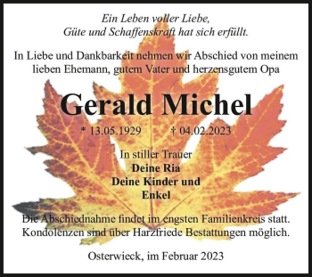 Traueranzeige von Gerald Michel  von Magdeburger Volksstimme