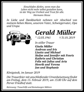 Traueranzeige von Gerald Müller  von Magdeburger Volksstimme
