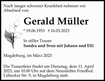 Traueranzeige von Gerald Müller  von Magdeburger Volksstimme