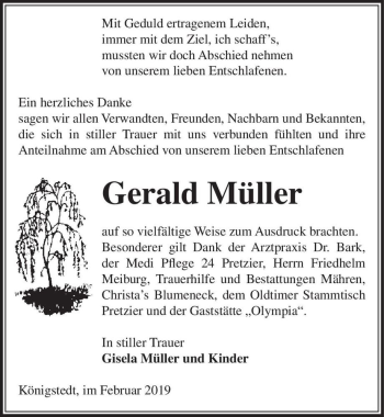 Traueranzeige von Gerald Müller  von Magdeburger Volksstimme
