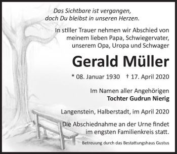 Traueranzeige von Gerald Müller  von Magdeburger Volksstimme