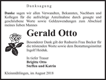 Traueranzeige von Gerald Otto  von Magdeburger Volksstimme